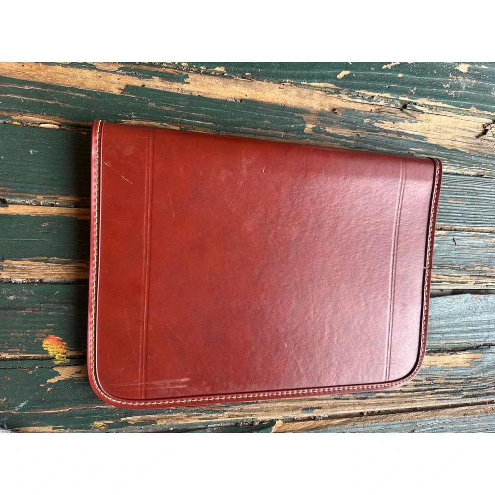 Vintage Leather Portfolio Zippered Document Case Burgundy Split Cowhide 16x12